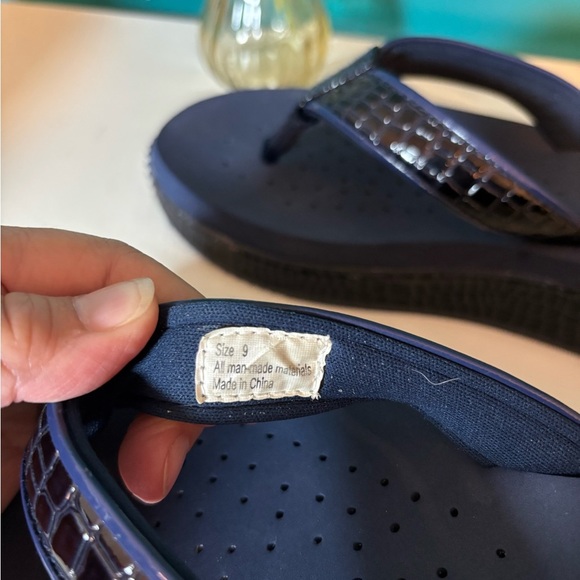Volatile Mini Croco Dark Blue Sandals Flip Flops with Textured Strap - Picture 8 of 9
